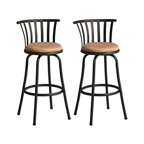 Set of 2 Swivel Bar Stools Industrial Stools with Adjustable Height 360° Rotating Seat Sturdy Black Metal Frame and Comfortable Cushioned Seat Ideal for Kitchen Bar Restaurant, Brown, 37.5x37.5x83cm von 39F FURNITURE DREAM
