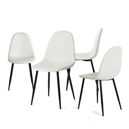 Set of 4 Modern Dining Chairs - Fabric Upholstery with Black Metal Legs - Comfortable and Stylish for Dining Room Kitchen, White, 44x53x86cm Set of 4 Modern Dining Chairs - Fabric Upholstery with Black Metal Legs - Comfortable and Stylish for Dining Room Kitchen, White, 44x53x86cm von 39F FURNITURE DREAM