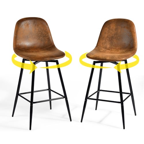 Vintage Barhocker 2er-Set drehbar – Retro Barstuhl im Industrial Design mit Lehne, Kunstleder & Metallgestell, 360° Küchenhocker für Theke, Bar & Esszimmer von 39F FURNITURE DREAM