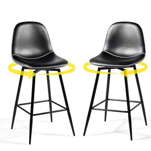 Vintage Barhocker 2er-Set drehbar – Retro Barstuhl im Industrial Design mit Lehne, Kunstleder & Metallgestell, 360° Küchenhocker für Theke, Bar & Esszimmer von 39F FURNITURE DREAM