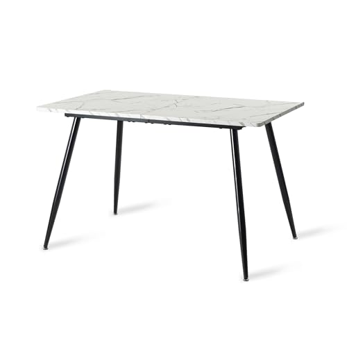 39F Furniture Dream Großer rechteckiger Couchtisch mit weißer Marmoreffekt-Oberfläche und schwarzen Metallbeinen - 120 x 75 cm stilvolles Wohnzimmer-Mittelstück von 39F FURNITURE DREAM