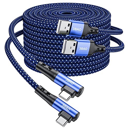 USB-C-Kabel, rechtwinklig, 5 m, extra langes Ladekabel, Typ C, geflochten, 90 Grad, USB-C-Ladekabel, kompatibel mit Samsung Galaxy S22, S21, S20, Note 10, 9, Huawei P40, P30, 2 Stück ,Sony(B) Lue) von 3BAO