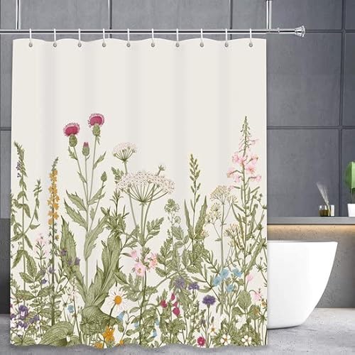 3BMT Duschvorhang waschbar mit Ringen - Blumen Design - Duschvorhang Anti Schimmel - 100% Polyester - 180 x 200 cm von 3BMT