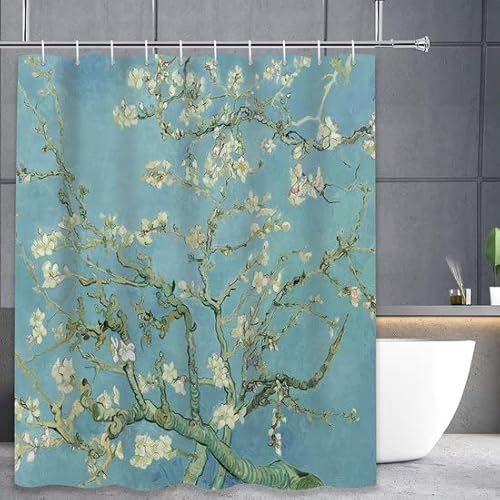 3BMT Duschvorhang waschbar mit Ringen - Mandelblüte Van Gogh Design - Duschvorhang Anti Schimmel - 100% Polyester - 180 x 200 cm von 3BMT