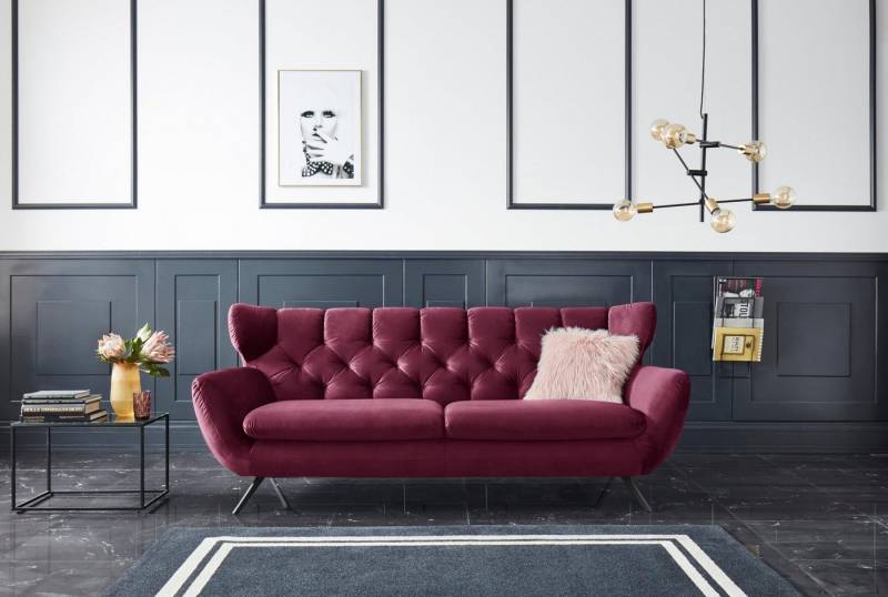 3C Candy 3-Sitzer Beatrice, extravagantes Megasofa, bequem, Küchensofa, mit Rückensteppung im Rautenmuster, Samt Optik, auch in Fellimitat von 3C Candy