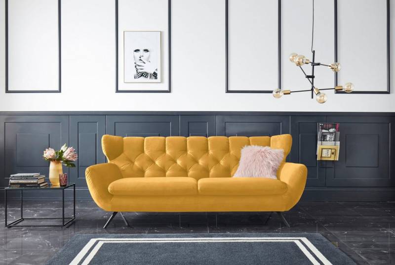 3C Candy 3-Sitzer Beatrice, extravagantes Megasofa, bequem, Küchensofa, mit Rückensteppung im Rautenmuster, Samt Optik, auch in Fellimitat von 3C Candy
