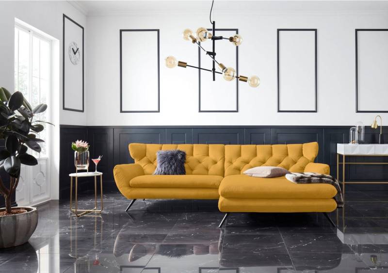 3C Candy Ecksofa Beatrice Designsofa in moderner Retrooptik, bequem und extravagant, mit Rückensteppung im Rautenmuster, Ohrenbacken Optik, L-Form von 3C Candy