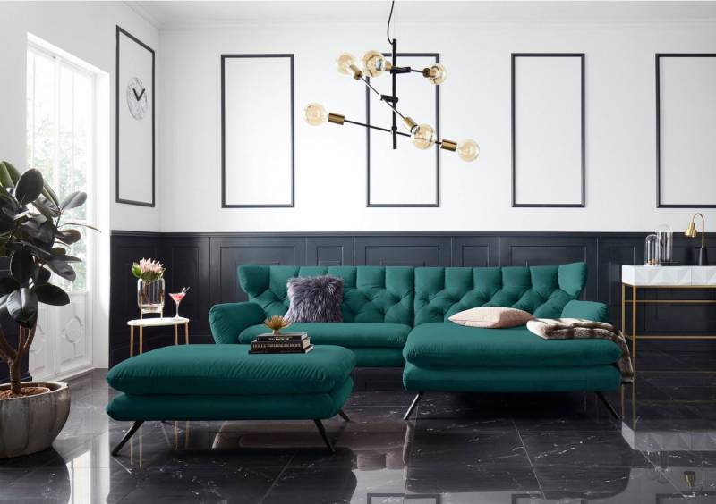3C Candy Ecksofa Beatrice Designsofa in moderner Retrooptik, bequem und extravagant, mit Rückensteppung im Rautenmuster, Ohrenbacken Optik, L-Form von 3C Candy