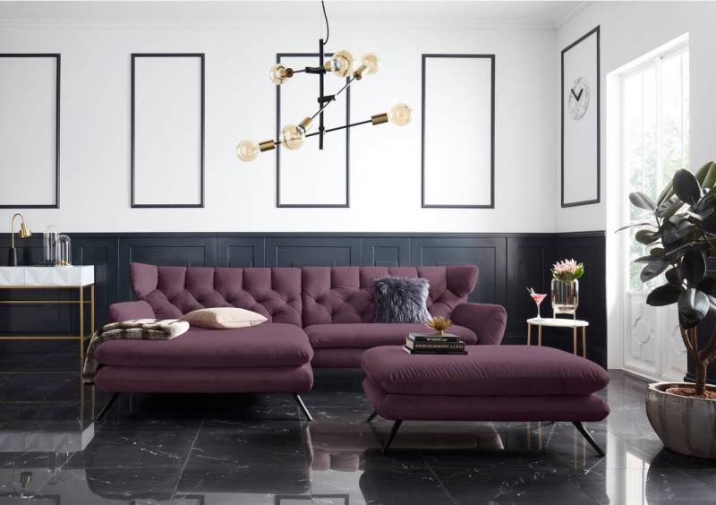 3C Candy Ecksofa Beatrice Designsofa in moderner Retrooptik, bequem und extravagant, mit Rückensteppung im Rautenmuster, Ohrenbacken Optik, L-Form von 3C Candy