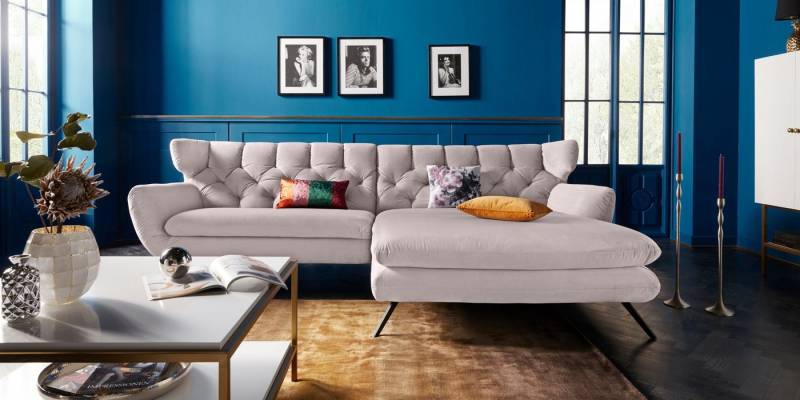 3C Candy Ecksofa Beatrice Designsofa in moderner Retrooptik, bequem und extravagant, mit Rückensteppung im Rautenmuster, Ohrenbacken Optik, L-Form von 3C Candy