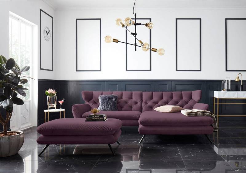 3C Candy Ecksofa Beatrice Designsofa in moderner Retrooptik, bequem und extravagant, mit Rückensteppung im Rautenmuster, Ohrenbacken Optik, L-Form von 3C Candy