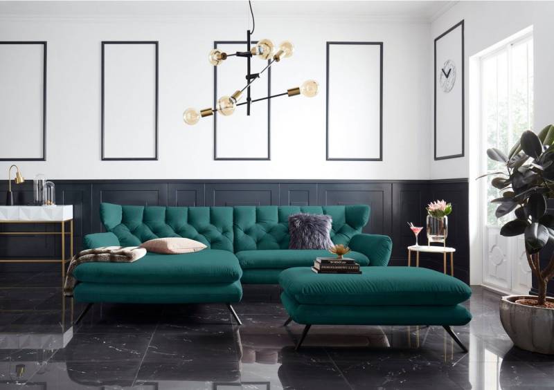3C Candy Ecksofa Beatrice Designsofa in moderner Retrooptik, bequem und extravagant, mit Rückensteppung im Rautenmuster, Ohrenbacken Optik, L-Form von 3C Candy
