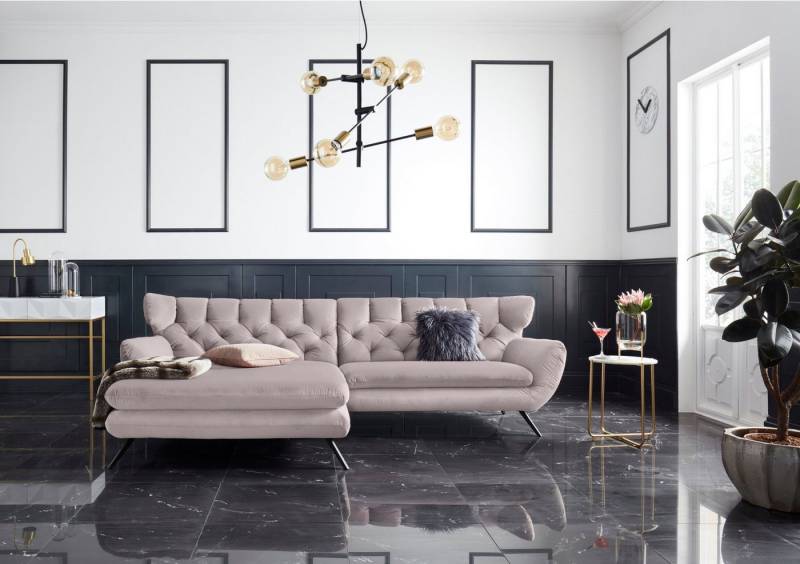 3C Candy Ecksofa Beatrice Designsofa in moderner Retrooptik, bequem und extravagant, mit Rückensteppung im Rautenmuster, Ohrenbacken Optik, L-Form von 3C Candy