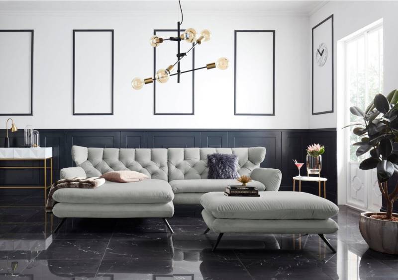 3C Candy Ecksofa Beatrice Designsofa in moderner Retrooptik, bequem und extravagant, mit Rückensteppung im Rautenmuster, Ohrenbacken Optik, L-Form von 3C Candy