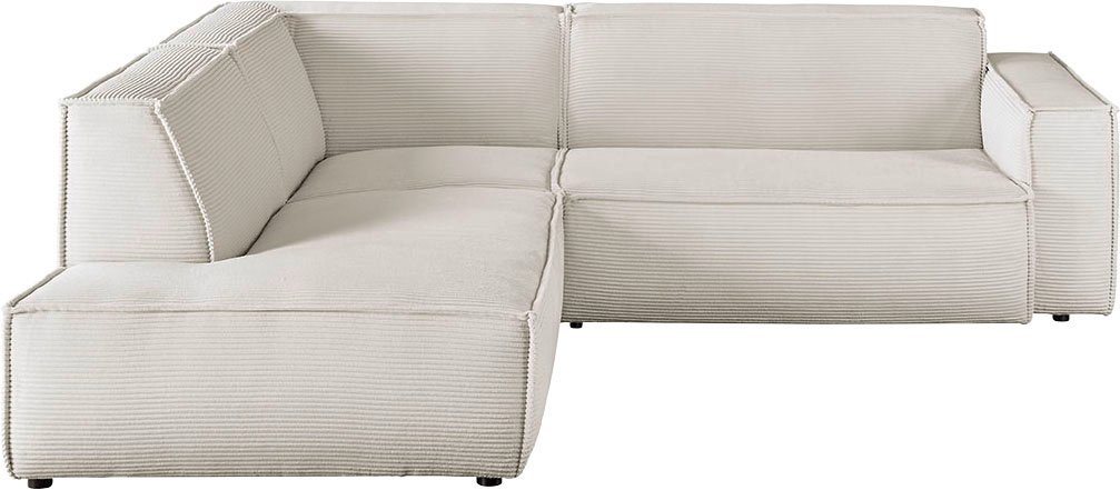 3C Candy Ecksofa Matteo L-Form, mit auffälliger Kedernaht, Cord-Bezug, Lounge-Charakter von 3C Candy