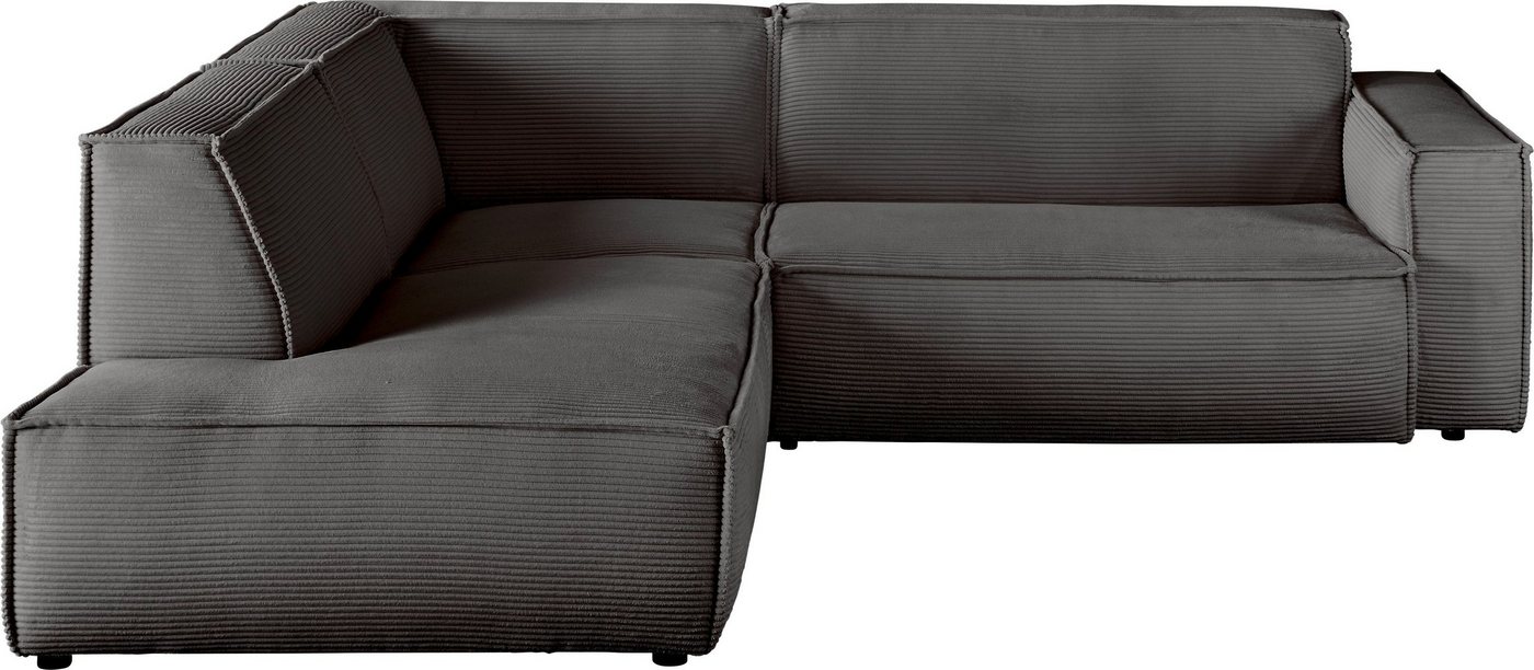 3C Candy Ecksofa Matteo L-Form, mit auffälliger Kedernaht, Cord-Bezug, Lounge-Charakter von 3C Candy