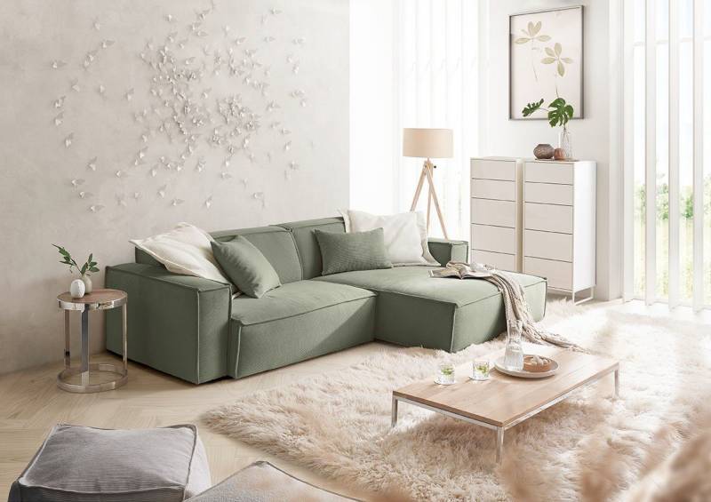 3C Candy Ecksofa Matteo in elegant, kubischer Formensprache, bequem, L-Form, mit auffälliger Kedernaht, Feincord-Bezug, Lounge-Charakter von 3C Candy