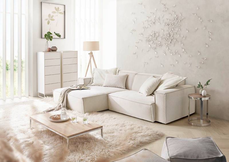 3C Candy Ecksofa Matteo in elegant, kubischer Formensprache, bequem, L-Form, mit auffälliger Kedernaht, Feincord-Bezug, Lounge-Charakter von 3C Candy