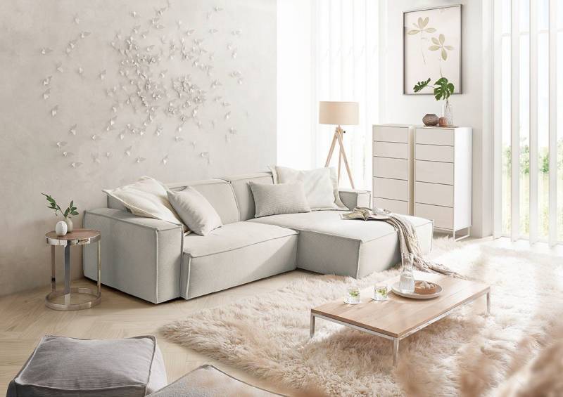 3C Candy Ecksofa Matteo in elegant, kubischer Formensprache, bequem, L-Form, mit auffälliger Kedernaht, Feincord-Bezug, Lounge-Charakter von 3C Candy