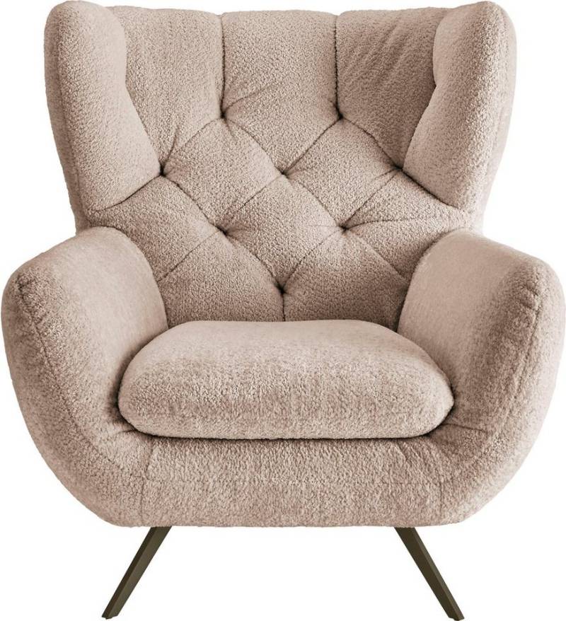 3C Candy Sessel Beatrice Ohrensessel mit Knopfheftung im Rücken, bequemer Retro Solitärsessel auch in Cord und Fellimitat von 3C Candy