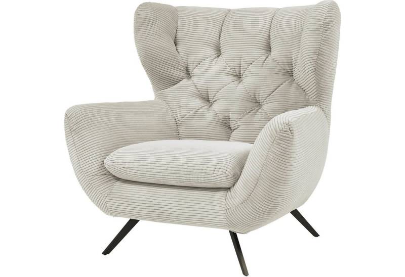 3C Candy Sessel Beatrice Ohrensessel mit Knopfheftung im Rücken, bequemer Retro Solitärsessel auch in Cord und Fellimitat von 3C Candy