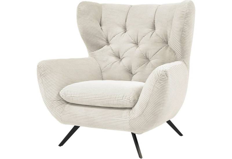 3C Candy Sessel Beatrice Ohrensessel mit Knopfheftung im Rücken, bequemer Retro Solitärsessel auch in Cord und Fellimitat von 3C Candy