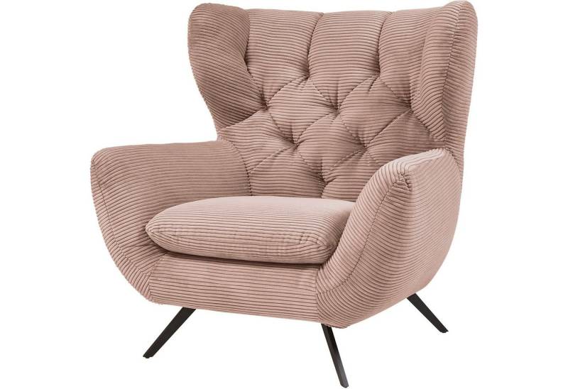 3C Candy Sessel Beatrice Ohrensessel mit Knopfheftung im Rücken, bequemer Retro Solitärsessel auch in Cord und Fellimitat von 3C Candy