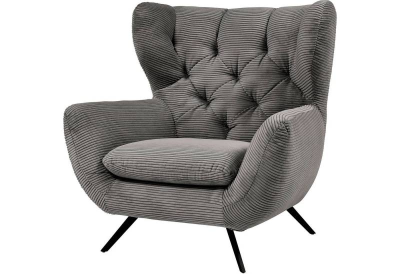 3C Candy Sessel Beatrice Ohrensessel mit Knopfheftung im Rücken, bequemer Retro Solitärsessel auch in Cord und Fellimitat von 3C Candy