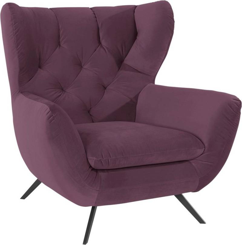 3C Candy Sessel Beatrice Ohrensessel mit Knopfheftung im Rücken, bequemer Retro Solitärsessel auch in Cord und Fellimitat von 3C Candy