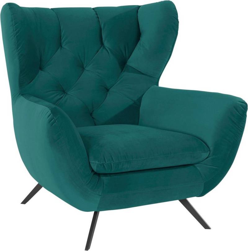 3C Candy Sessel Beatrice Ohrensessel mit Knopfheftung im Rücken, bequemer Retro Solitärsessel auch in Cord und Fellimitat von 3C Candy