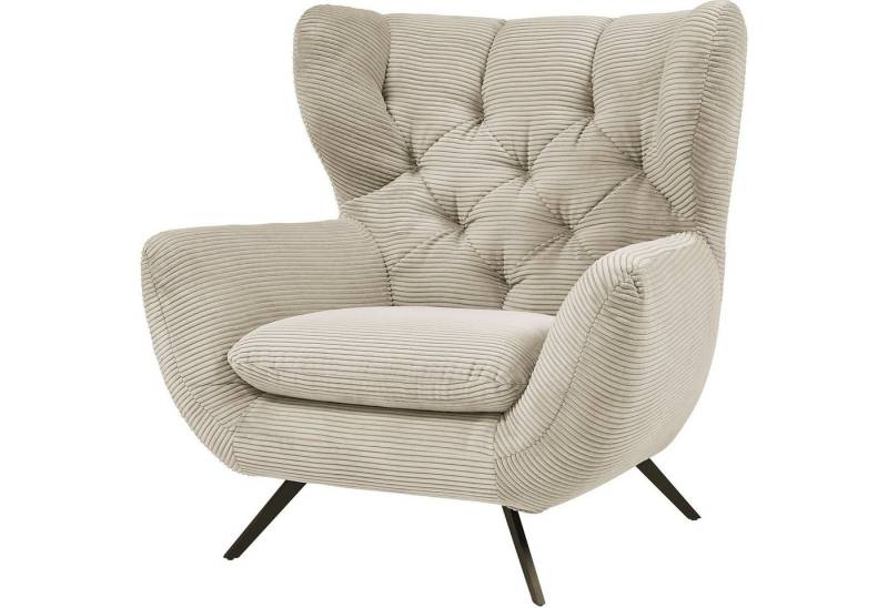 3C Candy Sessel Beatrice Ohrensessel mit Knopfheftung im Rücken, bequemer Retro Solitärsessel auch in Cord und Fellimitat von 3C Candy