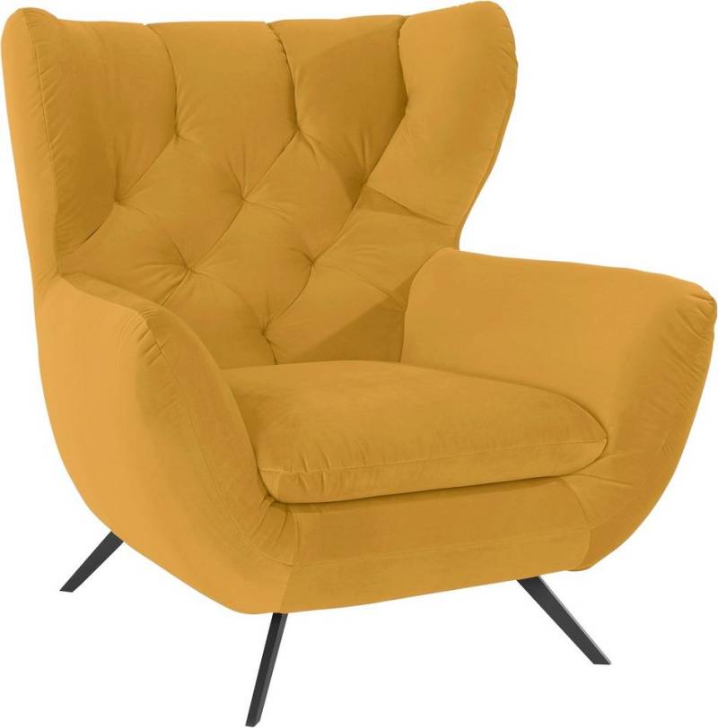 3C Candy Sessel Beatrice Ohrensessel mit Knopfheftung im Rücken, bequemer Retro Solitärsessel auch in Cord und Fellimitat von 3C Candy