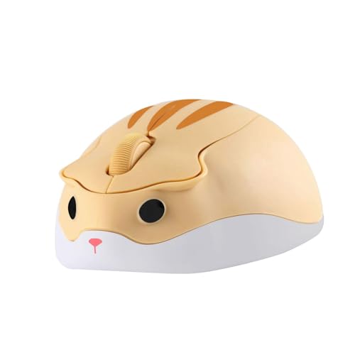Tynerza Niedliche Tier Hamster Form Wireless Silent Maus Tragbare Reise Mute 1200DPI Neuheit Optische Schnurlose Ruhige Mäuse für Computer Laptop PC Geschenk (Gelb) von Tynerza