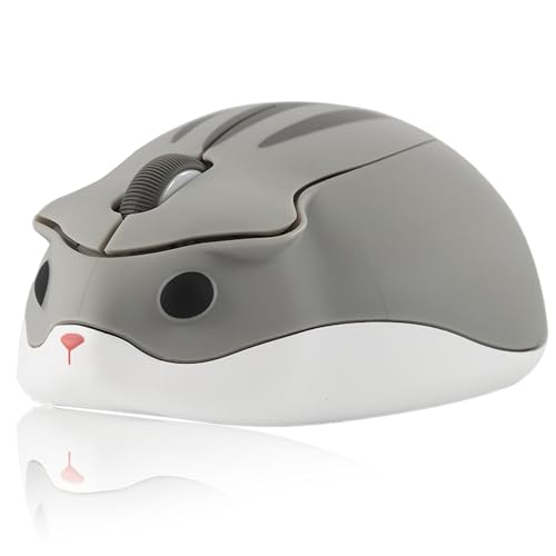 Tynerza Niedliche Tier Hamster Form Wireless Silent Maus Tragbare Reise Mute 1200DPI Neuheit Optische Schnurlose Ruhige Mäuse für Computer Laptop PC Geschenk (Grau) von Tynerza