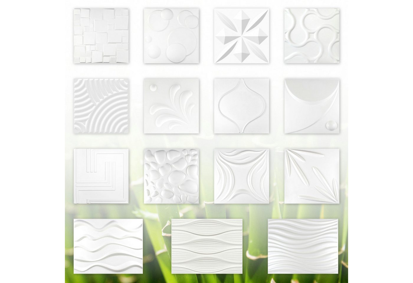 Hexim Wanddekoobjekt MAVIS (3D Paneel 50x50cm, Wand- und Deckengestaltung - Naturprodukt, ökologische Bambusfaser & Zuckerohr Platten - Verblender Deckenplatten Paneele) von Hexim