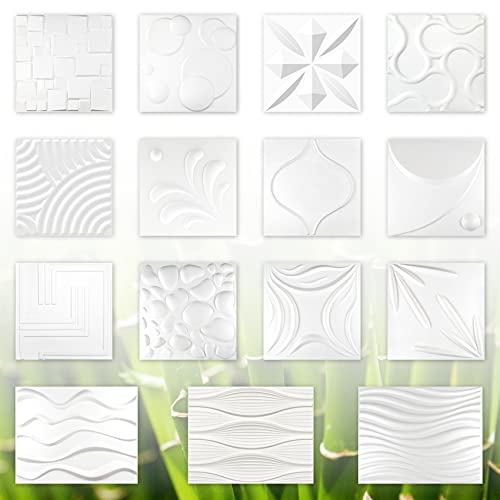 3D Wandpaneele, Zuckerrohr- & Bambusfaser weiß - 100% Natur Paneele Wandverkleidung (50x50cm STEFEN, 5qm) Deckenpaneel Verblender von 3D Elite Panels