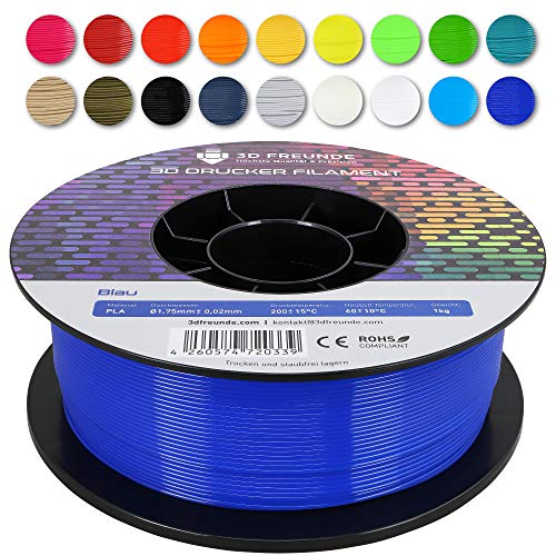 3D FREUNDE Premium PLA Filament 1,75mm, 1kg Spule | EU-Herstellung | Optimiert für 3D Drucker | Verbesserte Festigkeit | Biologisch Abbaubar | Präzision ±0,02mm | Einfaches Drucken - Blau von 3D FREUNDE