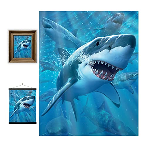 3D LiveLife Linsenförmige Wandkunst Drucke - Große weiße Freude von Deluxebase. Ungerahmtes 3D Haifisch Poster. Perfekter Wandfüller. Original kunstwerk lizenziert von bekannt künstler, Jerry LoFaro von 3D LiveLife