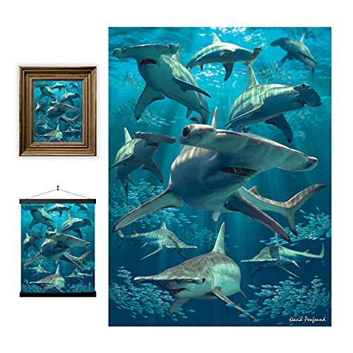 3D LiveLife Linsenförmige Wandkunst Drucke - Hammerhai von Deluxebase. Ungerahmtes 3D Ozean Poster. Perfekter Wandfüller. Original kunstwerk lizenziert von bekannt künstler, David Penfound von 3D LiveLife