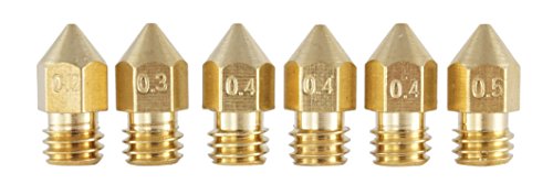 3D FREUNDE 6 Stk. (0.2mm+0.3mm+3 * 0.4mm+0.5mm) Düsen Set MK8 Makerbot RepRap Anet A8/A6 Flashforge CtC Extruder Hotend Druckkopf aus Messing für 1.75mm Filament 3D Drucker (Nozzle) M6 von 3D FREUNDE