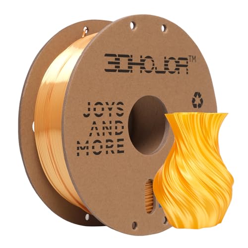 3DHoJor Silk PLA Filament 1.75mm 1KG mit Seidenglattes Finish, Seidig Metallisch 3D Drucker Filament PLA, Hochglänzende Oberfläche, Maßgenauigkeit +/- 0.03mm, Gold von 3DHoJor
