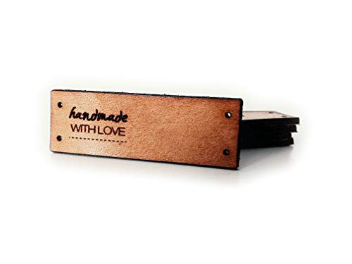 Lederetiketten "handmade with love" MOD. E - Exklusive gravierte echte italienische Leder-Tags - Handmade leather labels tags (15 Stück - Angepasster Text) von 3DP