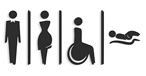 3DP Signs - 15 cm Geprägt Baby Wickelraum Aufkleber Toilette türschild, Damen Herren wc Schild Rollstuhlfahrer Behindert (1 Mann + 1 Frau + 1 Behinderte + 1 Wickelraum, Schwarz) von 3DP