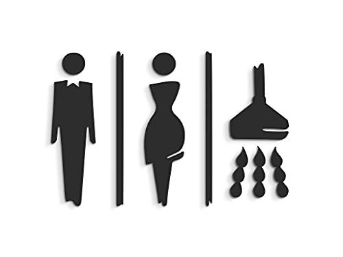 3DP Signs - 15 cm Geprägt Toilette Design türschild SA117 wc schilder selbstklebend - Moderne Damen wc Aufkleber Bad Schild für türen - Mann Frau Dusche Toilettenschild (Prime Schwarz) von 3DP