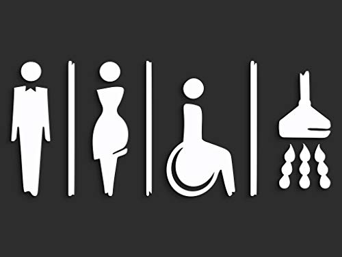 3DP Signs - 15 cm Geprägt Toilette Design türschild SA118 wc schilder selbstklebend - Damen wc Aufkleber Bad Schild für türen - Mann Frau und Rollstuhlfahrer Behindert Dusche Toilettenschild (Weiß) von 3DP