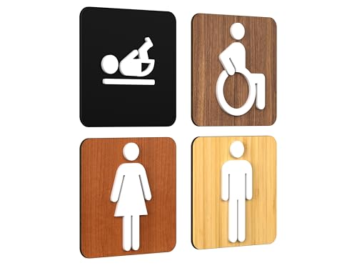 3DP Signs - Classic, Set 4X- Geprägte Toiletten Schild Türen - Türschild WC Damen Herren Behinderten Wickeltisch - Schild Mann Frau Wickelraum Türschild (Quadratisch) von 3DP