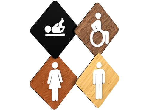 3DP Signs - Classic, Set 4X- Geprägte Toiletten Schild Türen - Türschild WC Damen Herren Behinderten Wickeltisch - Schild Mann Frau Wickelraum Türschild (Rhombus) von 3DP