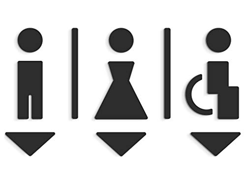 3DP Signs - Geprägt Toilette Design türschild SA113 Schwarz wc schilder selbstklebend - Moderne Damen wc Aufkleber Bad Schild für türen - Mann Frau und Rollstuhlfahrer Behindert Toilettenschild von 3DP