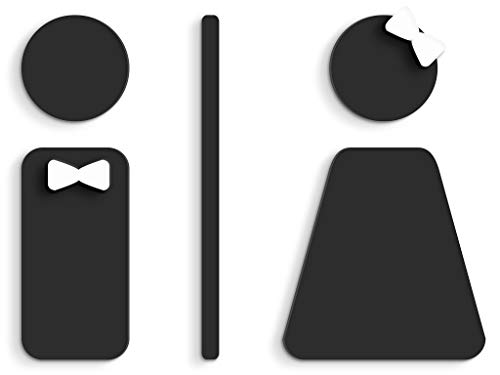 3DP Signs - Geprägt Toilette Design türschild SA119 wc schilder selbstklebend - Moderne Damen wc Aufkleber Bad Schild für türen - Mann und Frau Toilettenschild für Restroom Badezimmer (Prime Schwarz) von 3DP