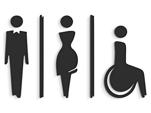 3DP Signs - Geprägt Toilette Design türschild Schwarz SA112 wc schilder selbstklebend - Moderne Damen wc Aufkleber Bad Schild für türen - Mann Frau und Rollstuhlfahrer Behindert Toilettenschild von 3DP